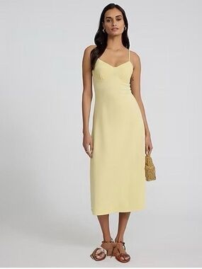 Express Slim Spaghetti-Strap Midi Dress in Pale Yellow